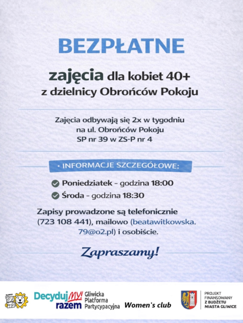 Bezpłatne zajęcia dla kobiet 40+ I Obrońców Pokoju I GBO 2026