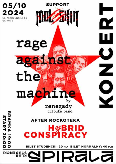 Rage Against The Machine by RENEGADY tribute band / Moleskin / Rockoteka z The Hybrid Conspiracy